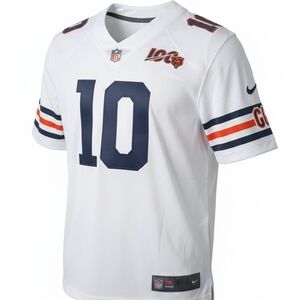 Chicago Bears 100 Anniversary On-Field Mitch Trubisky Jersey White And Blue XL